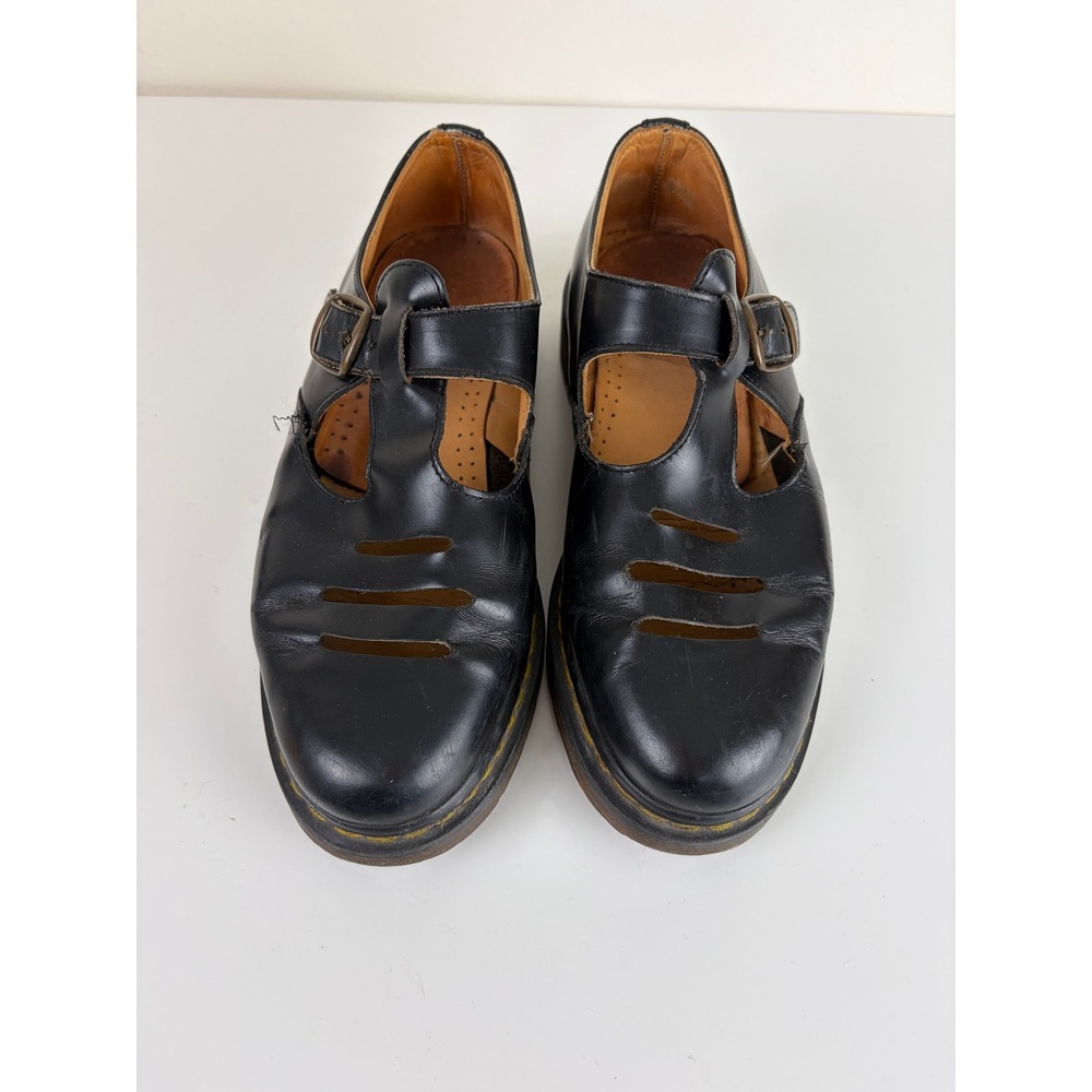 Dr Martens Made in England Black Leather T-Strap Mary Janes UK 7 Vintage